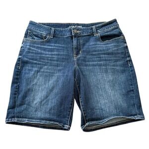 Maurices Womens Denim Bermuda Shorts Dark Wash Stretch Size 14 Blue Mid Rise